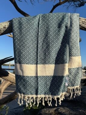 Crab Trap Rag Teal — Salt Rag™ Sand-Resistant Turkish Beach Towel